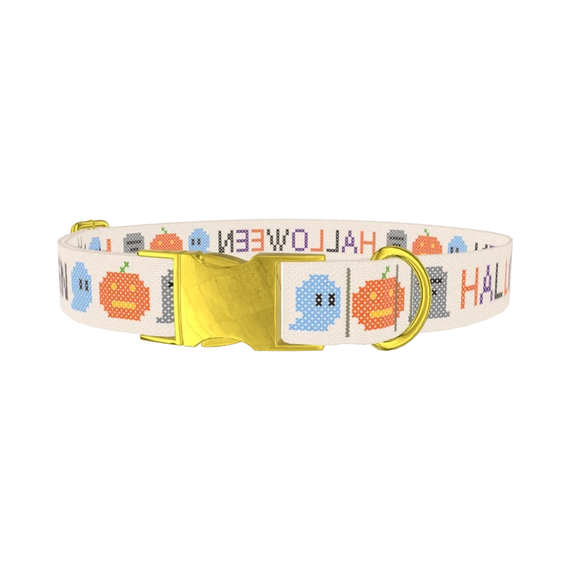 Halloween Embroidery Dog Collar - metal gold