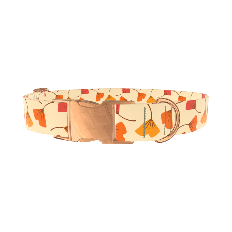 Ginkgo Leaf Pattern Dog Collar - metal rose gold