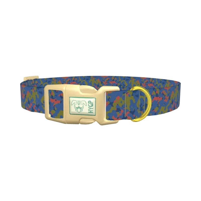 Blue Green Camouflage Dog Collar - plastic gold