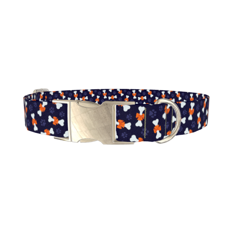 Halloween Bones Dog Collar - metal silver