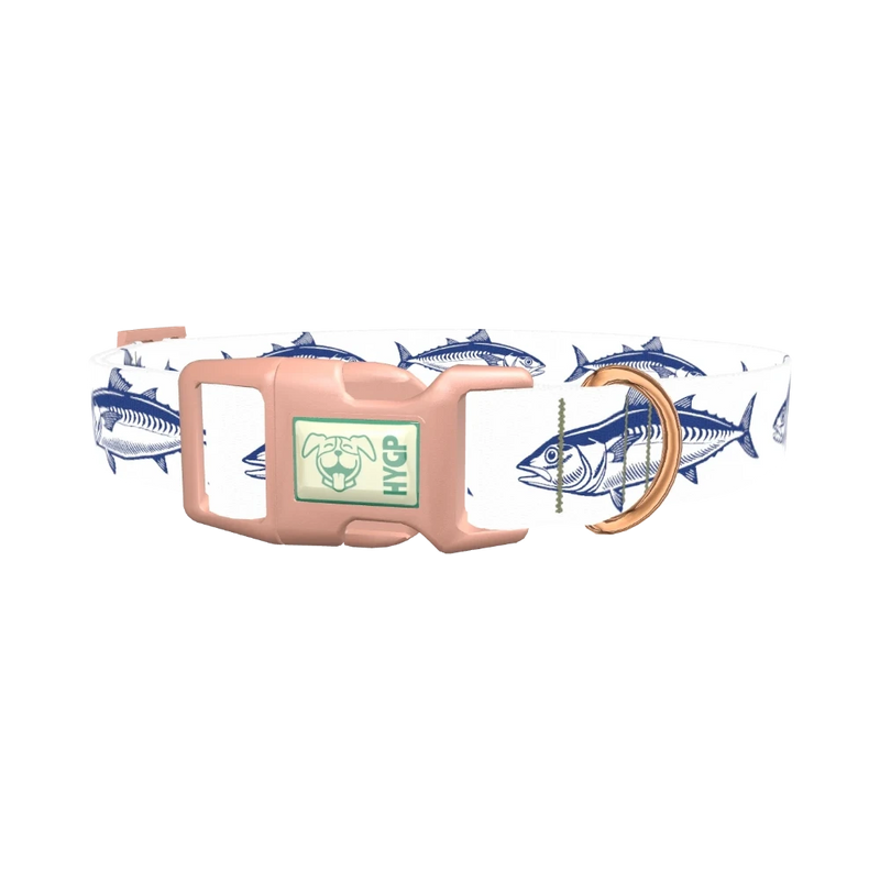 Dark Blue Fish Pattern Dog Collar - plastic rose gold