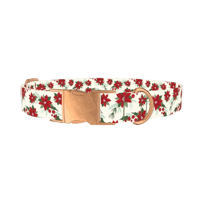 Festive Poinsettia Dog Collar - metal rose gold