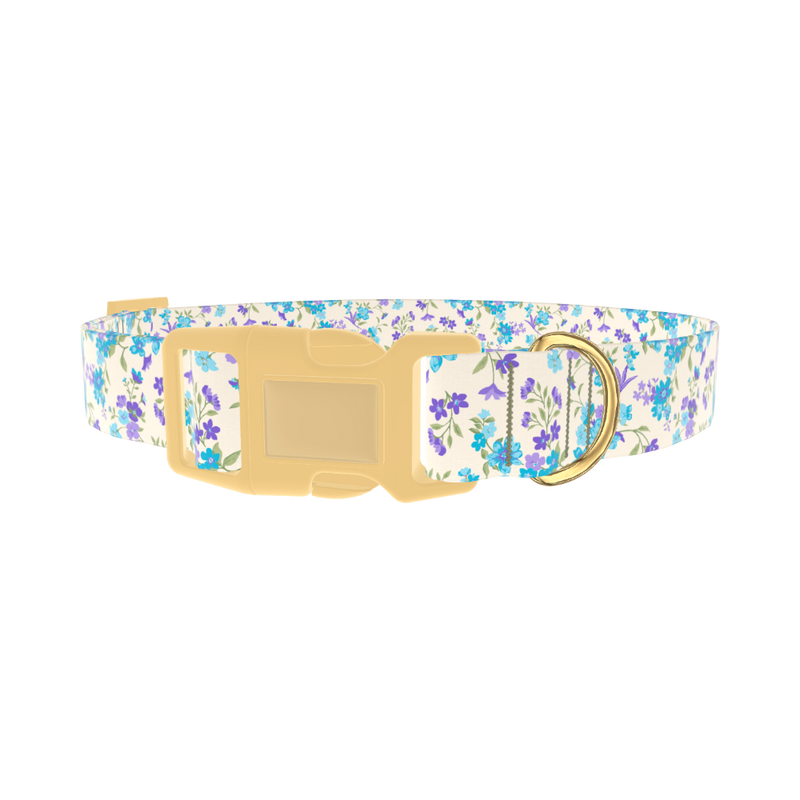 Blue Purple Floral Dog Collar - plastic gold