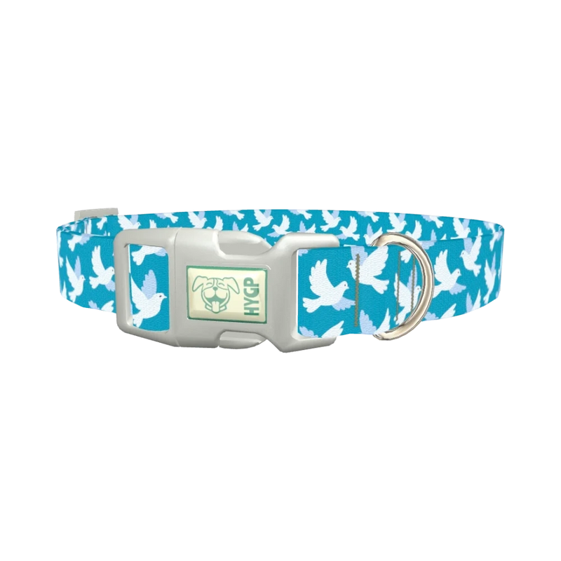 White Dove Pattern Dog Collar - plastic silver