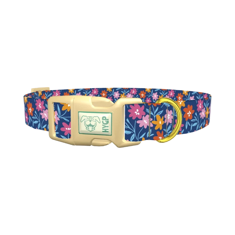 Dark Floral Blossom Dog Collar - plastic gold