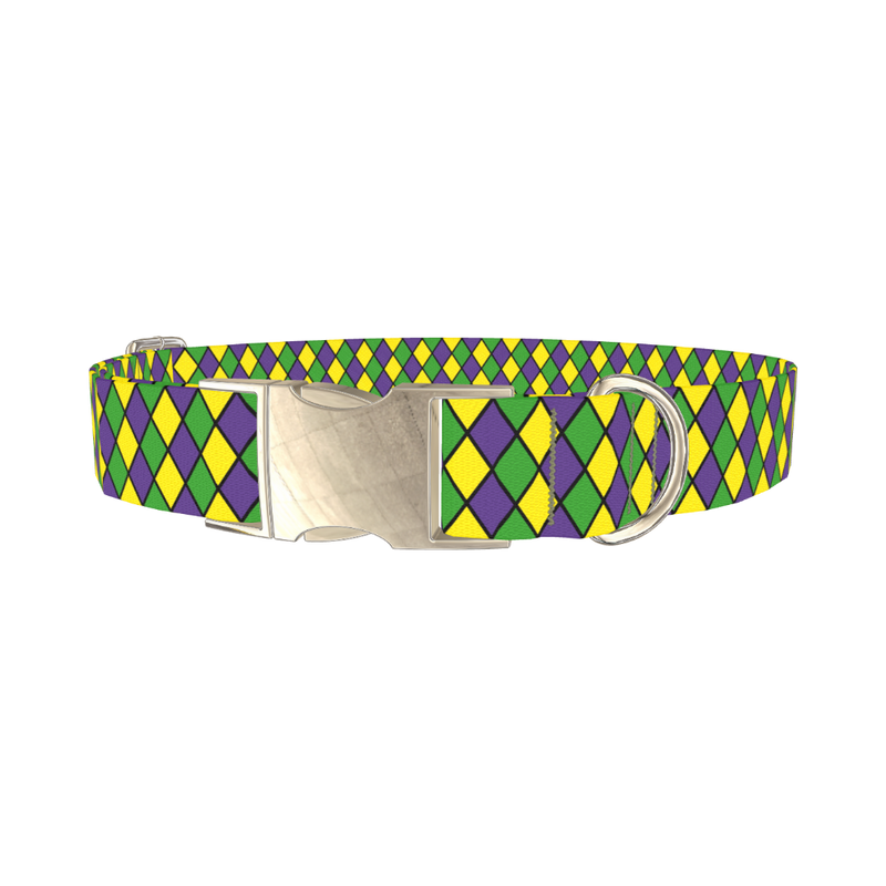 Mardi Gras Rhombus Dog Collar - metal silver
