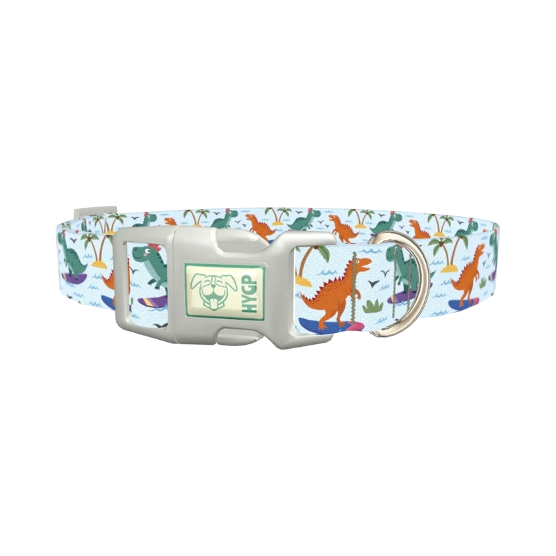 Dinosaur Surf Dog Collar - plastic silver
