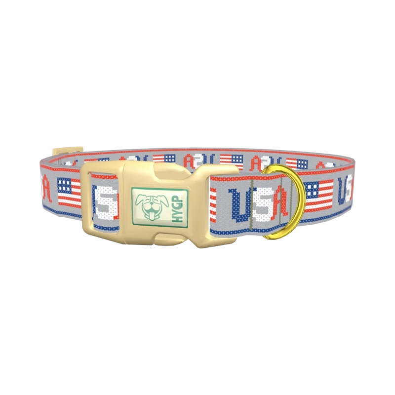 Patriotic USA Flag Dog Collar - plastic gold