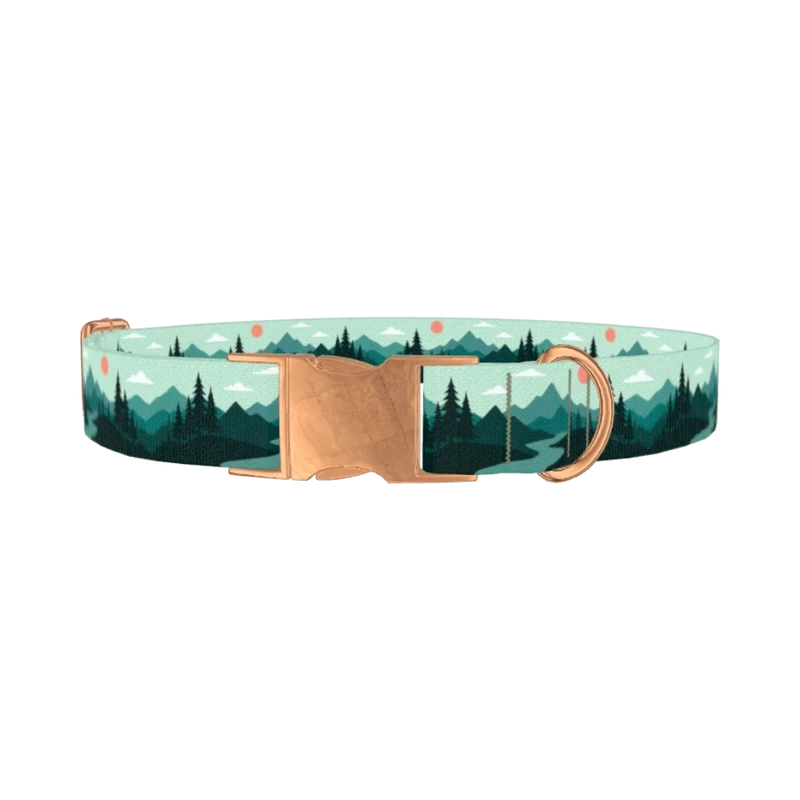 Forest Mountain Dog Collar - metal rose gold