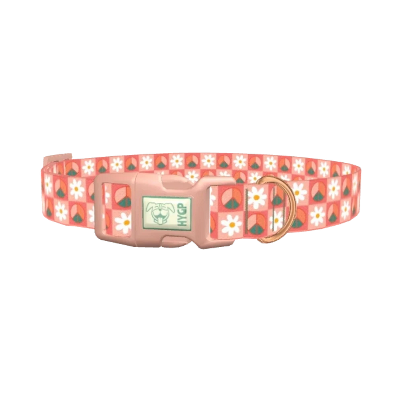 Peace Floral Dog Collar - plastic rose gold