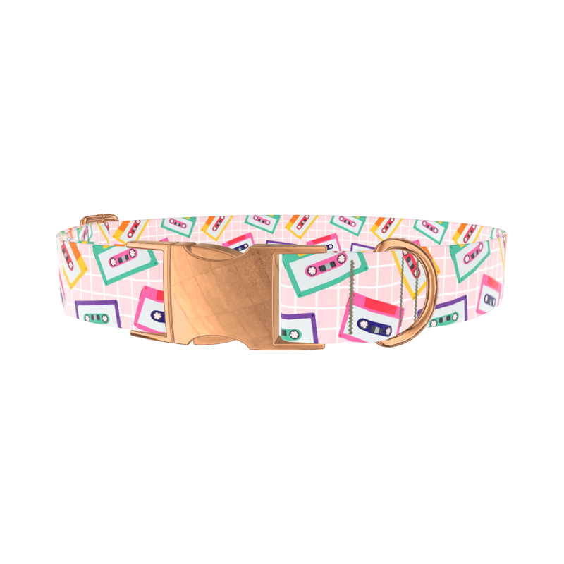 Retro Cassette Dog Collar - metal rose gold