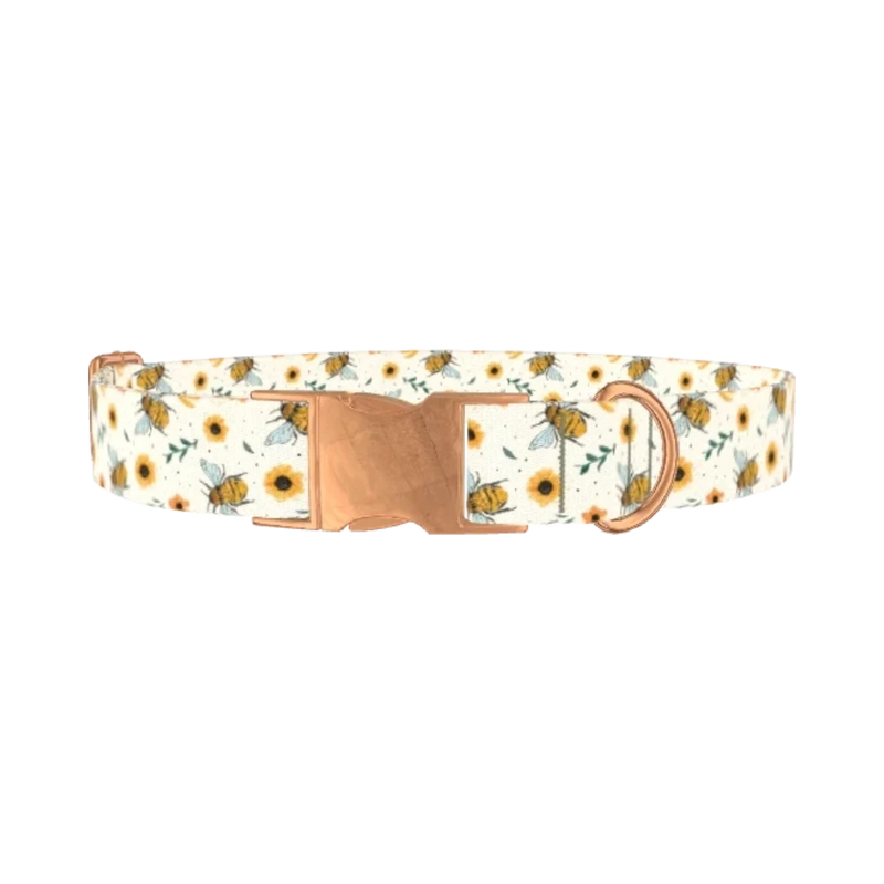 Bee and Sunflower Dog Collar - metal rose gold