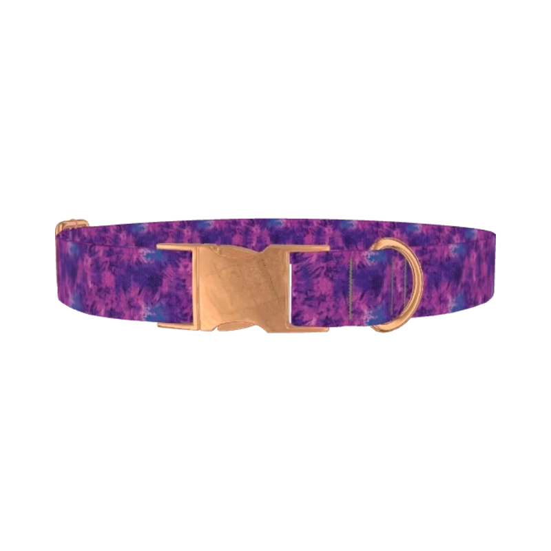 Purple Tie-Dye Dog Collar - metal rose gold