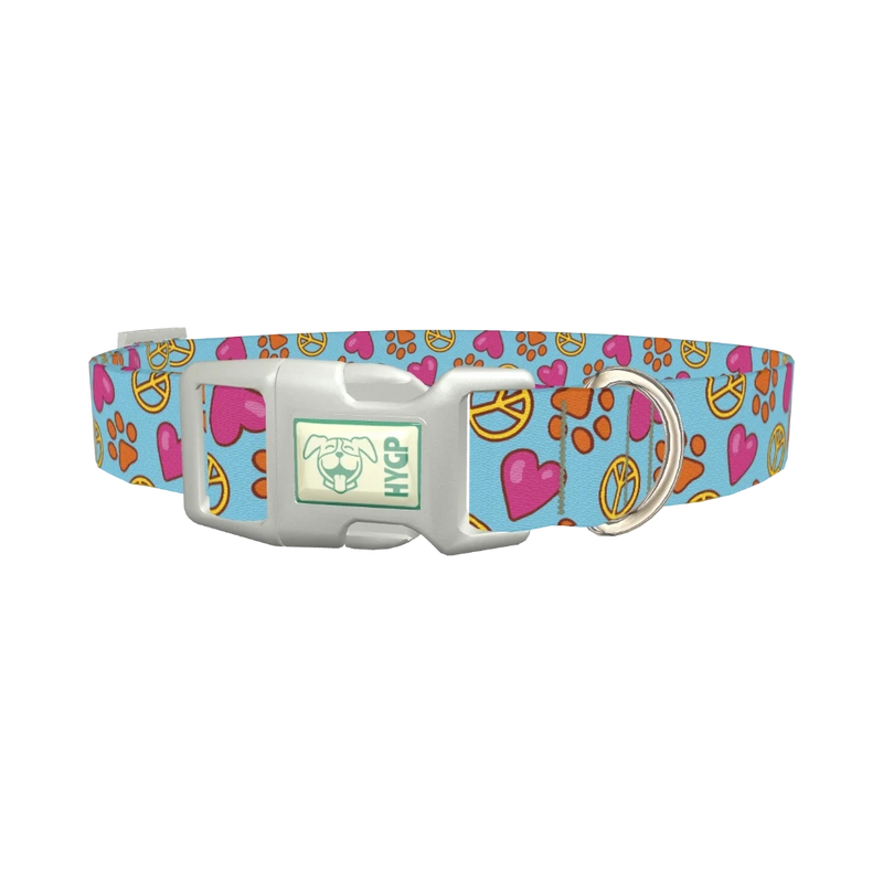 Peace Love Paw Dog Collar - plastic silver