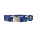 Abstract Blue Paint Dog Collar - metal silver