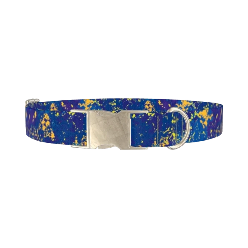 Abstract Blue Paint Dog Collar - metal silver