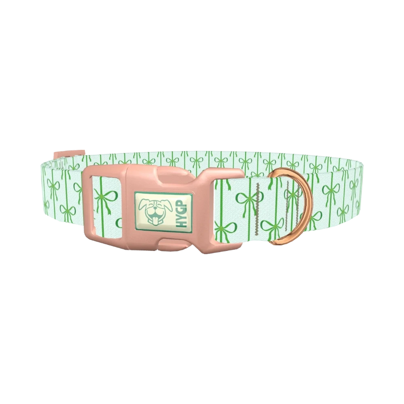 Green Bow Pattern Dog Collar - plastic rose gold