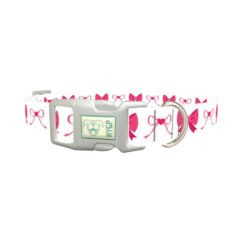 Pink Heart Bow Dog Collar - plastic silver