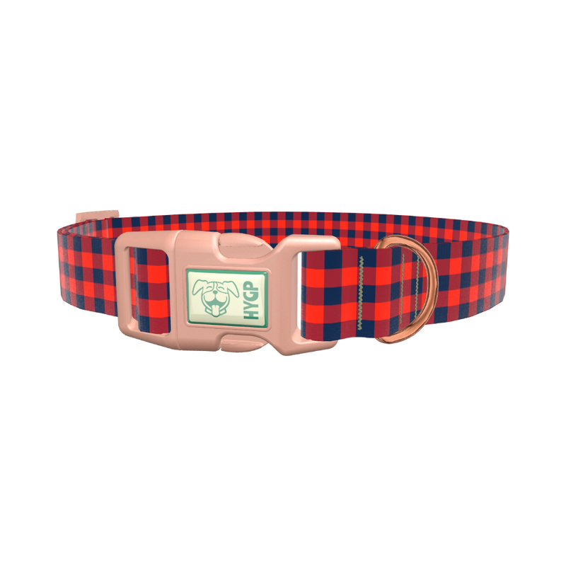 Blue Red Plaid Dog Collar - plastic gold