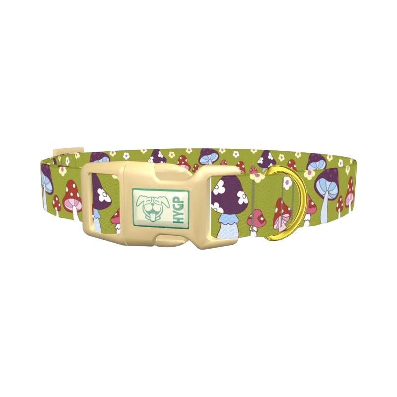 Retro Mushroom Flower Dog Collar - plastic gold