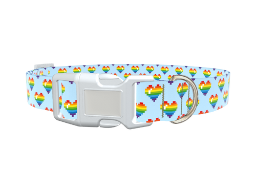 Pixel Rainbow Heart Dog Collar