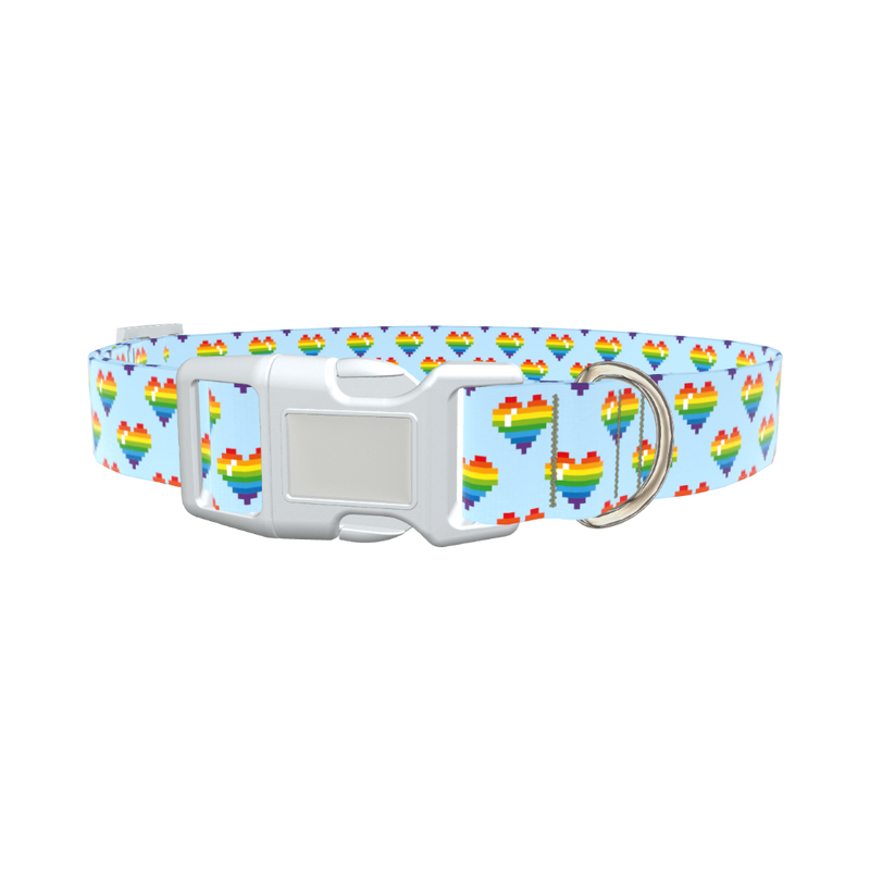 Pixel Rainbow Heart Dog Collar - plastic gold