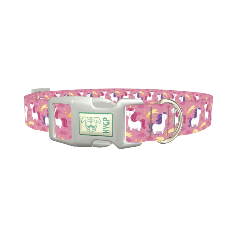 Pink Unicorn Stars Dog Collar - plastic silver