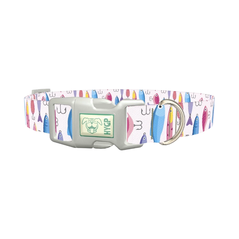Fishing Lure Pattern Dog Collar - plastic silver