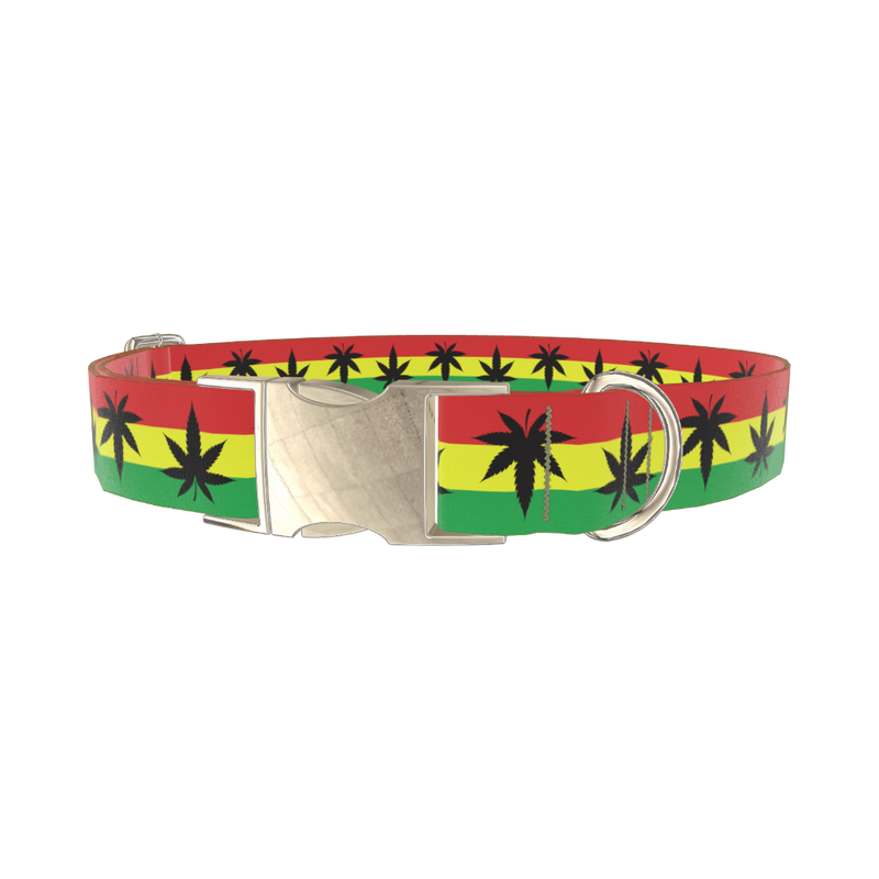 Rasta Leaf Dog Collar - metal silver