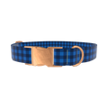 Dark Blue Checkered Dog Collar - metal silver