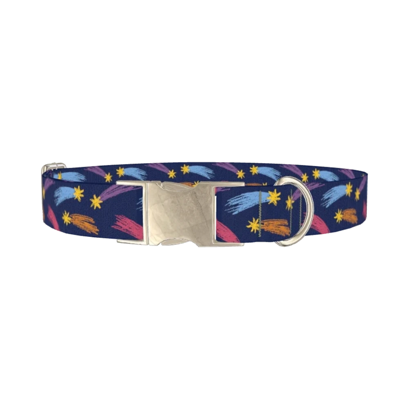 Shooting Stars Dog Collar - metal silver