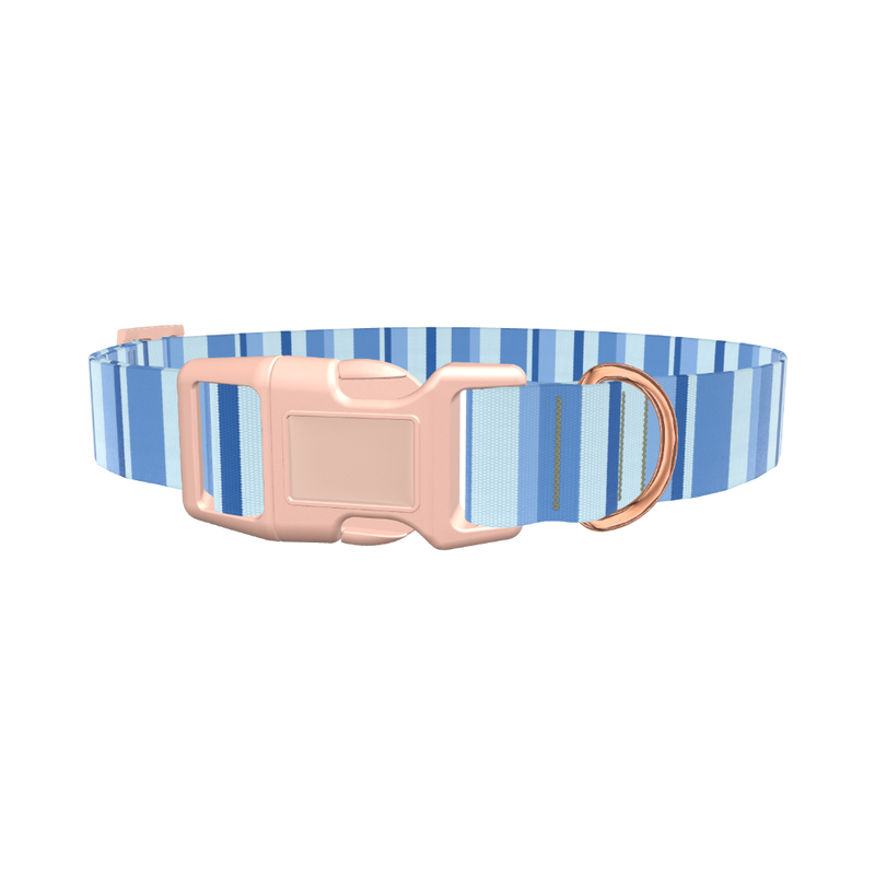 Blue Hexagonal Stripe Dog Collar - plastic gold