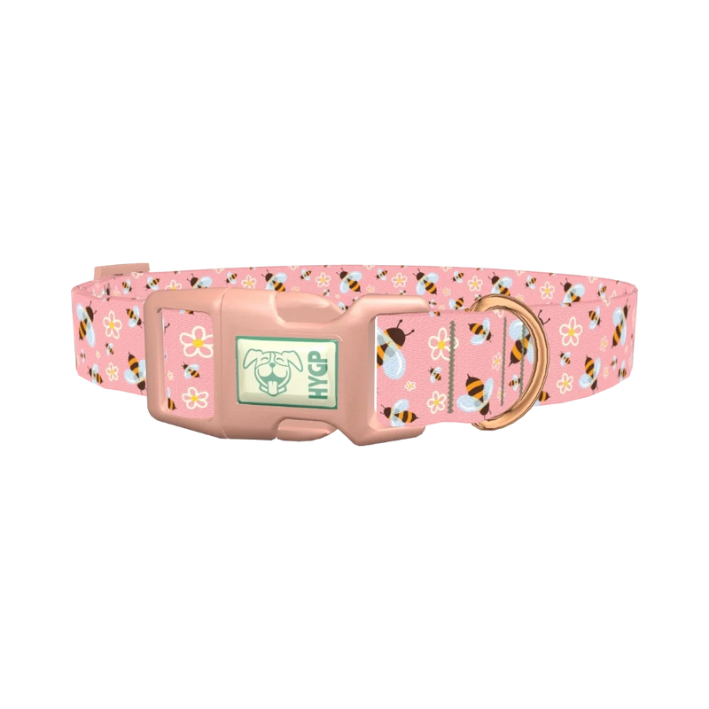 Bee Floral Dog Collar - plastic rose gold