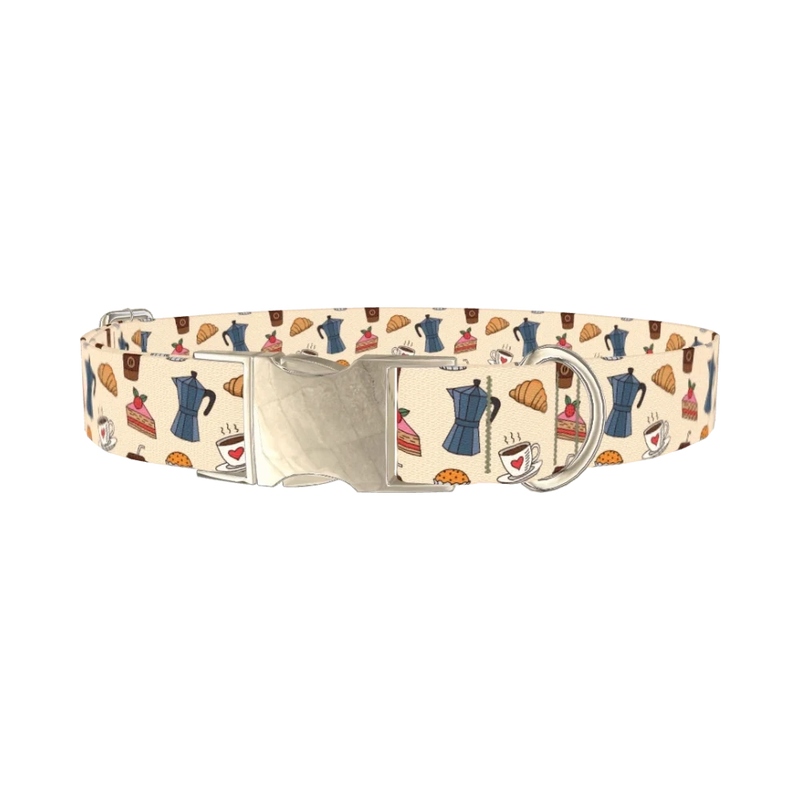 Coffee and Pastry Dog Collar - metal silver