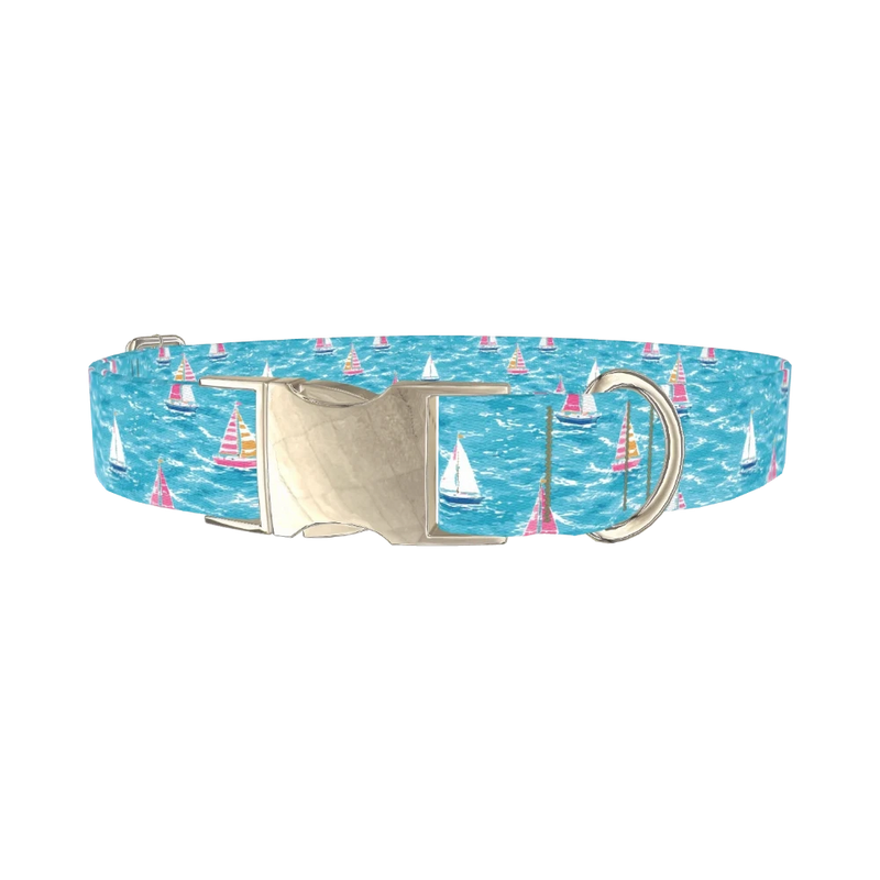 Sailboat Ocean Dog Collar - metal silver