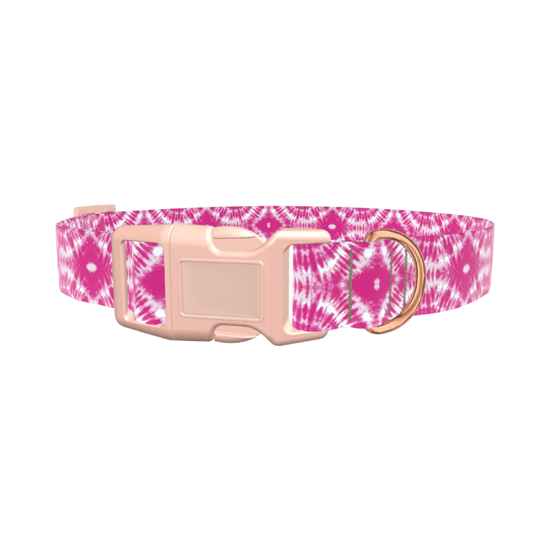 Pink Spiral Tie-Dye Dog Collar - plastic gold