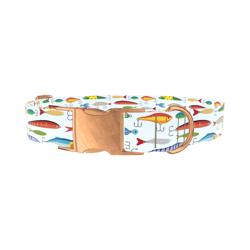 Colorful Lure Pattern Dog Collar - metal silver
