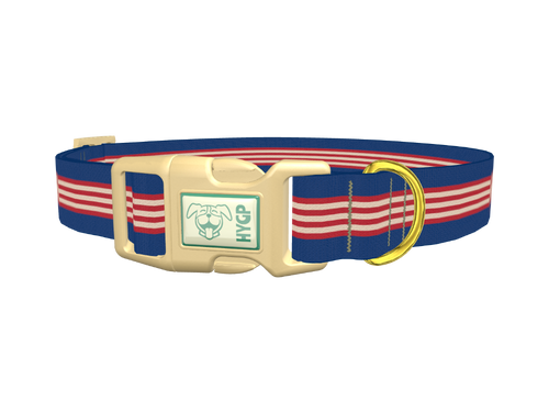 Navy Red Stripe Dog Collar