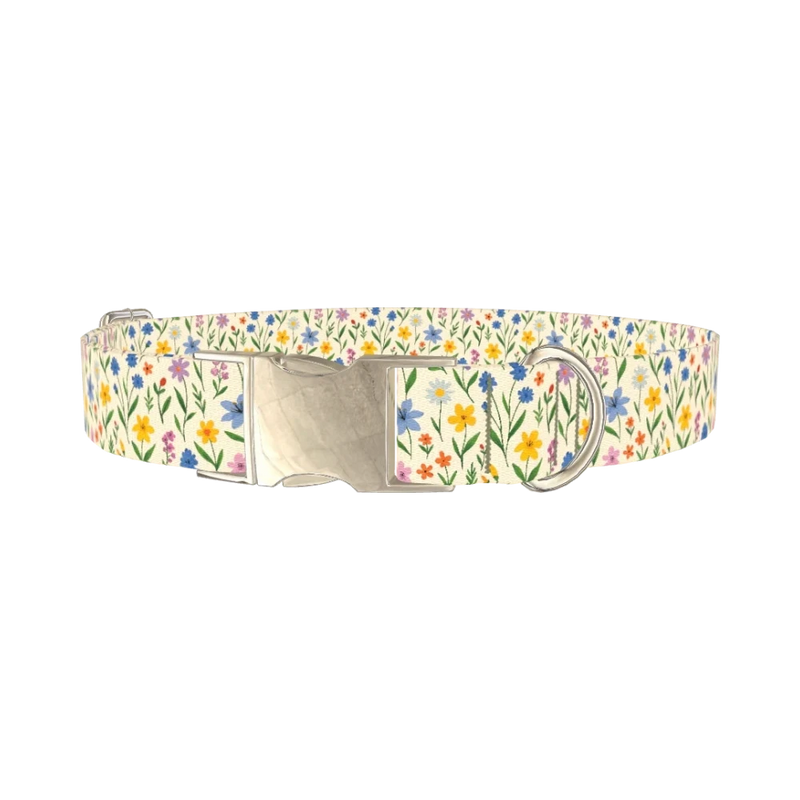 Wildflower Meadow Dog Collar - metal silver