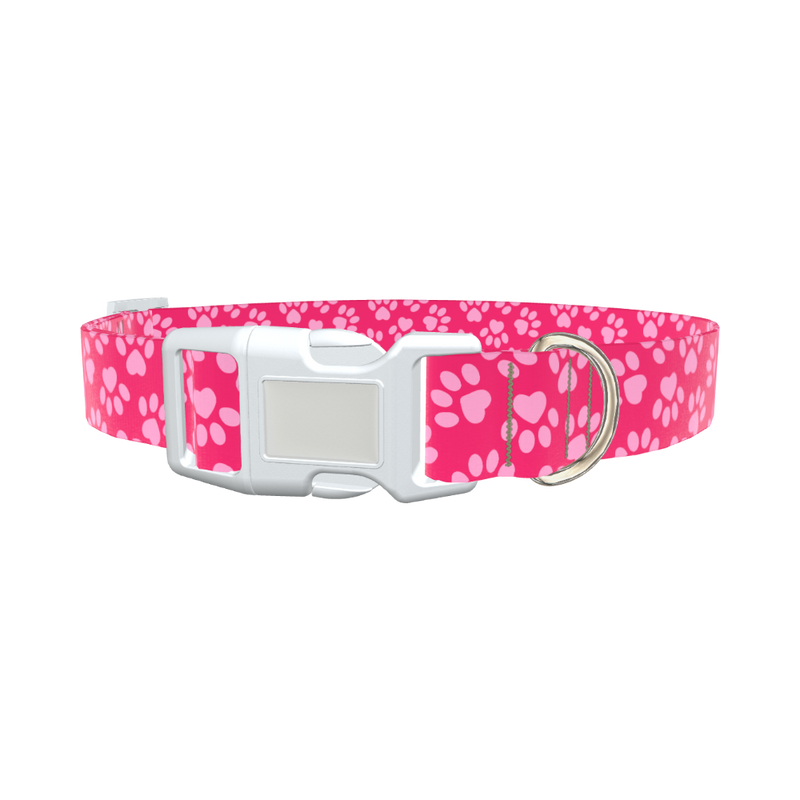 Pink Heart Paw Print Dog Collar - plastic rose gold