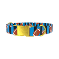 Blue Striped Football Dog Collar - metal gold