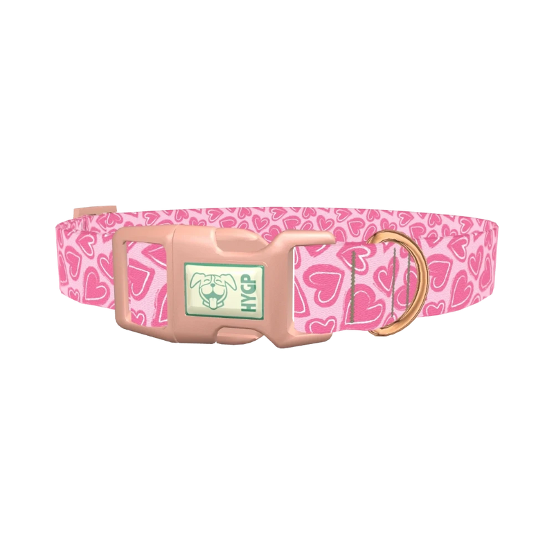 Pink Sketch Heart Dog Collar - plastic rose gold