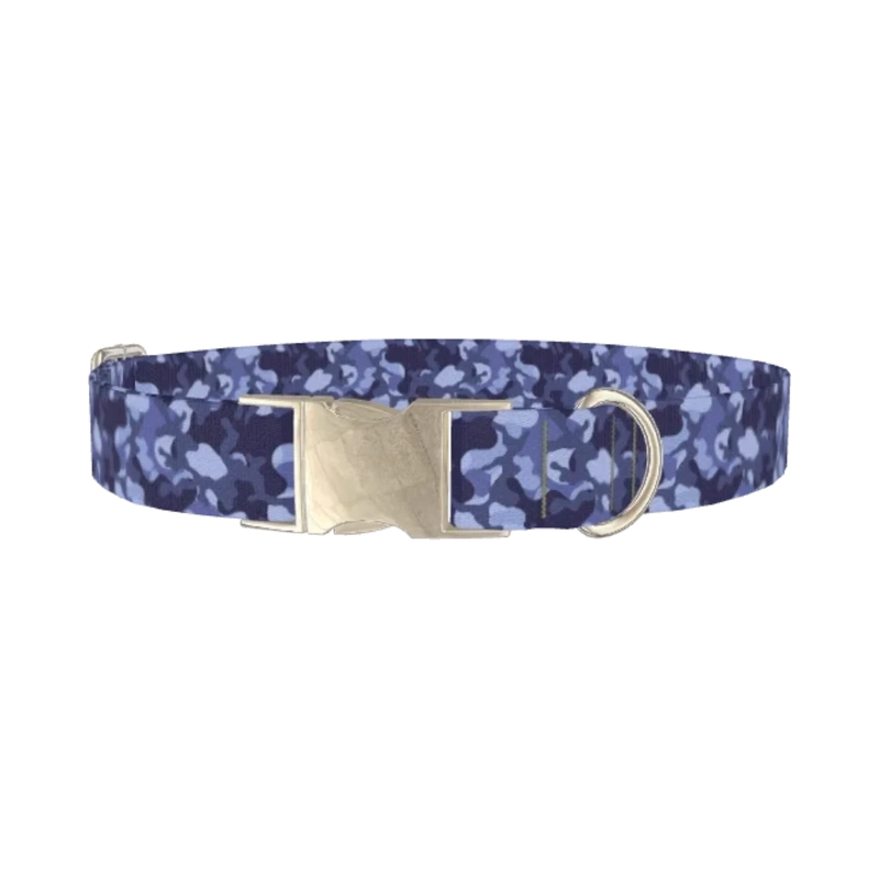 Navy Camouflage Dog Collar - metal silver