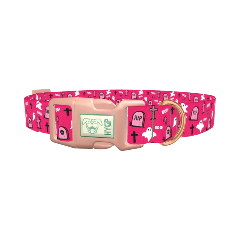 Pink Halloween Graveyard Dog Collar - plastic rose gold