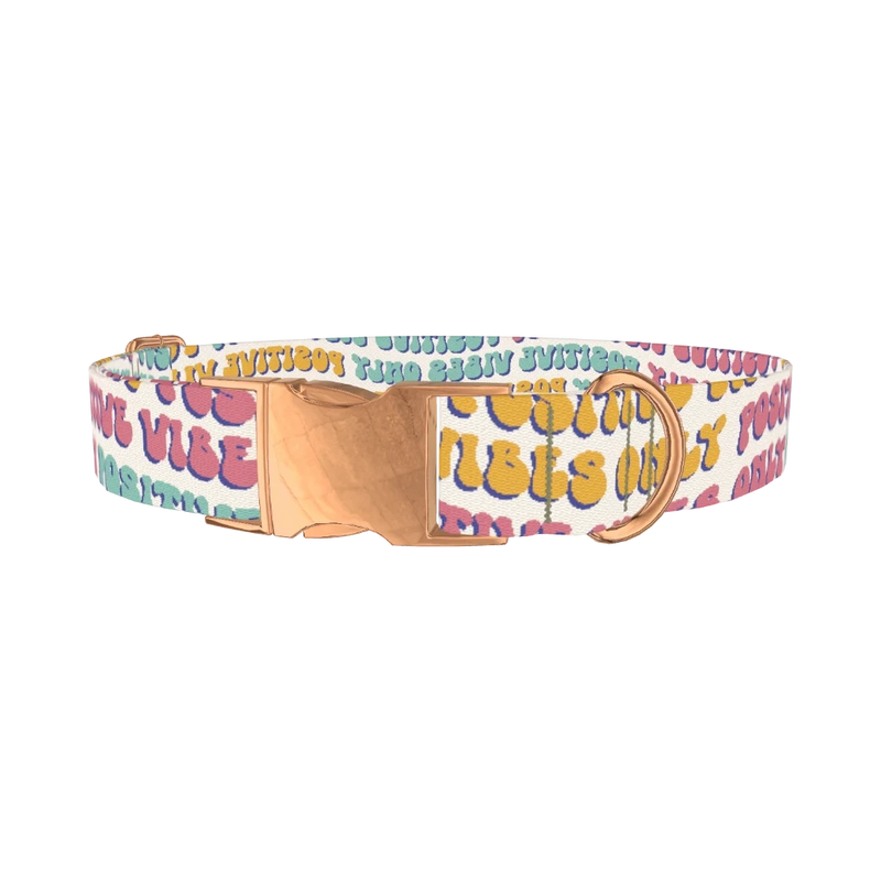 Positive Vibes Text Dog Collar - metal rose gold