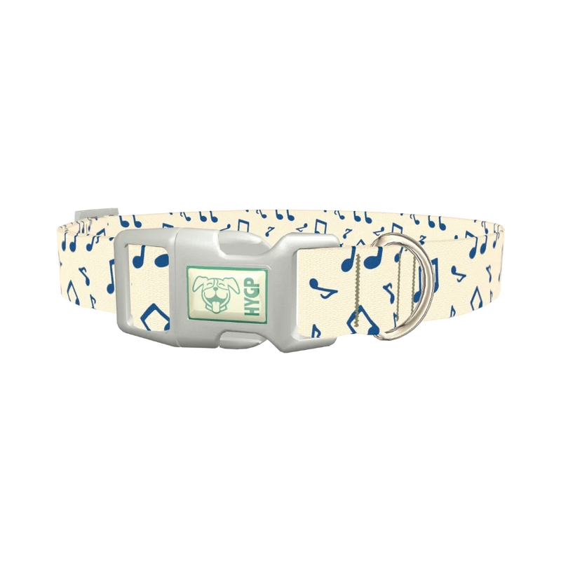 Blue Musical Notes Dog Collar - plastic silver