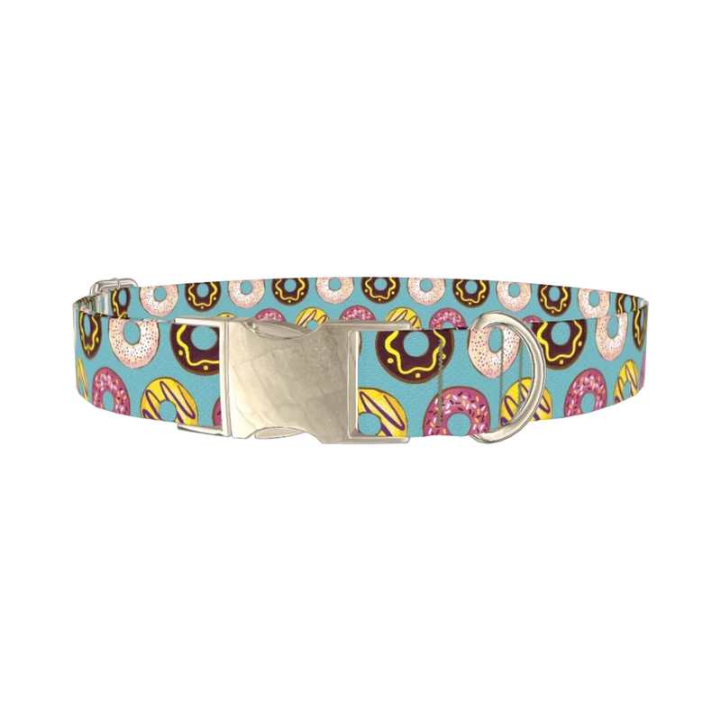 Blue Donut Delight Dog Collar - metal silver