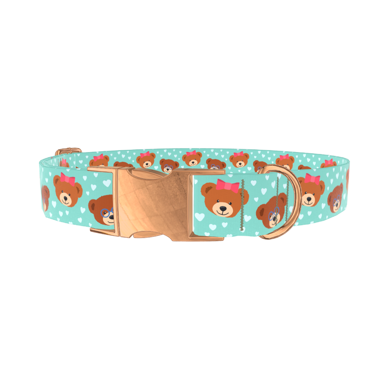 Teddy Bear Heart Dog Collar - metal rose gold