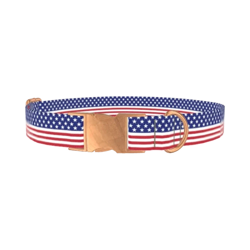 Patriotic Stars Dog Collar - metal rose gold