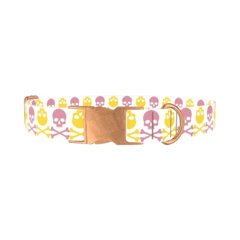 Multicolor Skull Dog Collar - metal rose gold